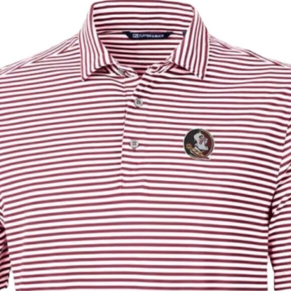 Cutter & Buck Florida State Seminoles Red Virtue Eco Pique Stripes S/S  Polo XXL - Picture 3 of 5